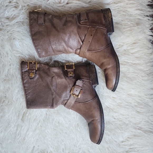 NEW! STEVE MADDEN Engage Leather Moto Booties Weathered Brown Boots - Picture 7 of 15